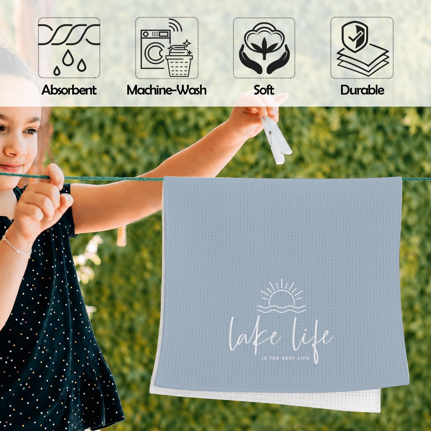 Lake House Gifts Light Blue Kitchen Dish Towels 16x24 in Set of 2 | Lake Gifts for Women Men, Lakehouse Gifts Decorative Hand Tea Towels for Kitchen Bathroom