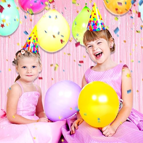 Miniatura 5 de Paquete de 6 cortinas de flecos de papel de aluminio rosa macarrón, 3.28 pies x 6.6 pies, cortinas metálicas de oropel con flecos para cabina de