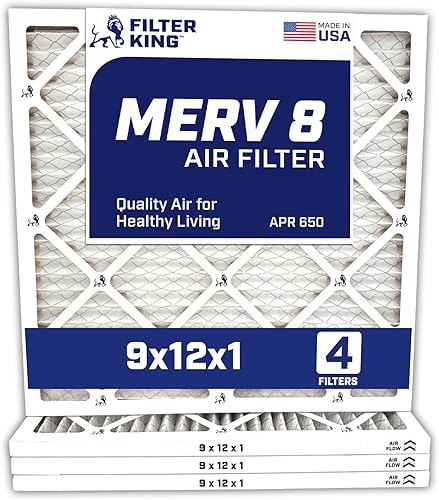 Filter King Filtro de aire de 9 x 12 x 1 pulgadas, paquete de 4 unidades, filtros plisados MERV 8 HVAC, tamaño real de 8.5 x 11.5 x 0.75