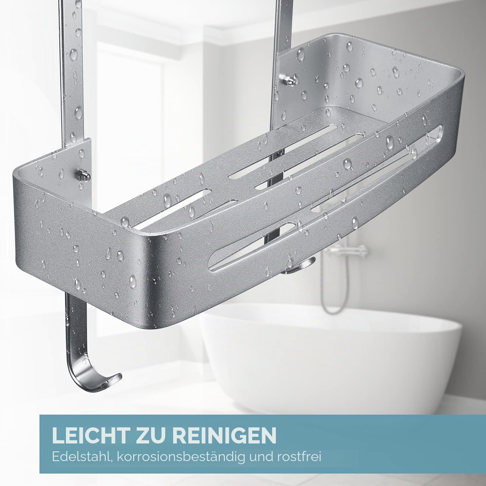Duschkorb zum Aufhängen, Türregal mit 2 Ablageflächen zum Aufhängen, Duschregal ohne Bohren, Badezimmer-Organizer mit 5 Haken, Ablage für Shampoo und Duschgel
