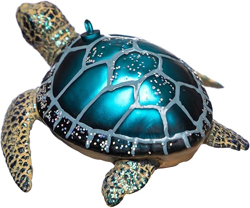 2 adornos de Navidad de tortuga marina de vidrio soplado, adornos de tortuga marina de vidrio colgante para decoración de árbol de Navidad