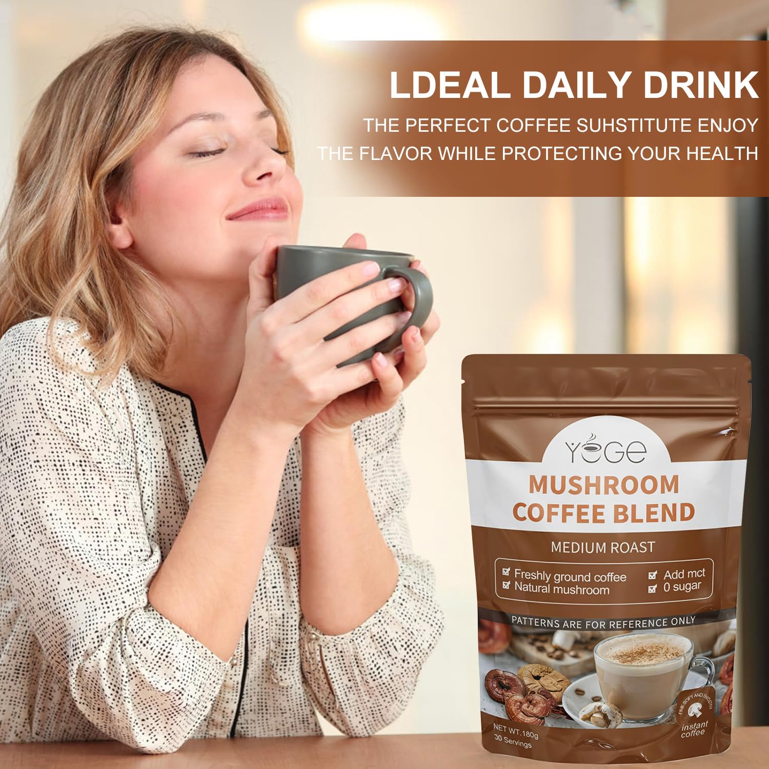 YEGE Mushroom Coffee, 6 Adaptogenic Mushrooms with Cordyceps, Reishi, King Trumpet, Shitake, Turkey Tail, Lions Mane, Instant Coffee Powder for Energy,Focus, Digestion & Immune Support, 30 Servings - Image 7