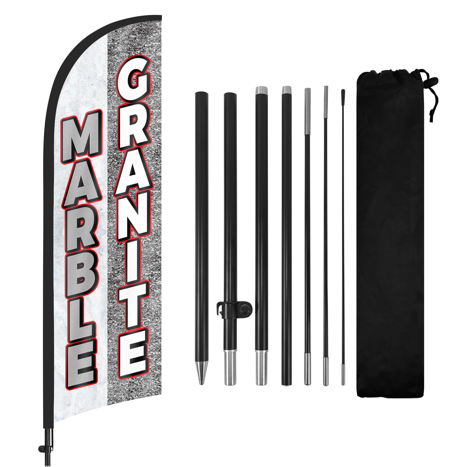 Marble Granite Advertising Swooper Flag Banners, Marble Granite Feather Flags with Pole and Ground Stake 8Ft, Advertising Feather Banner Sign for