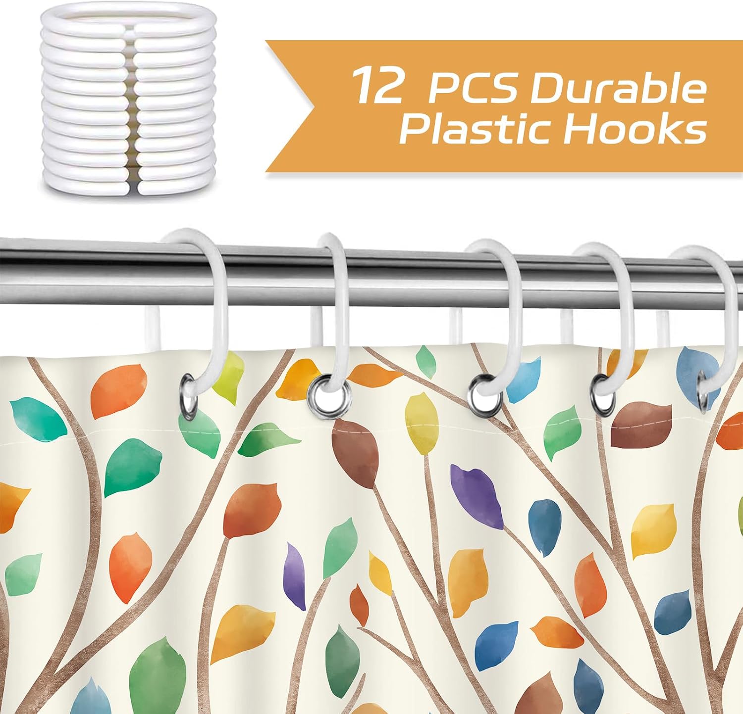 Dazzlewall Colorful Leaves Shower Curtain with 12 Hooks, 72x72 in image 5