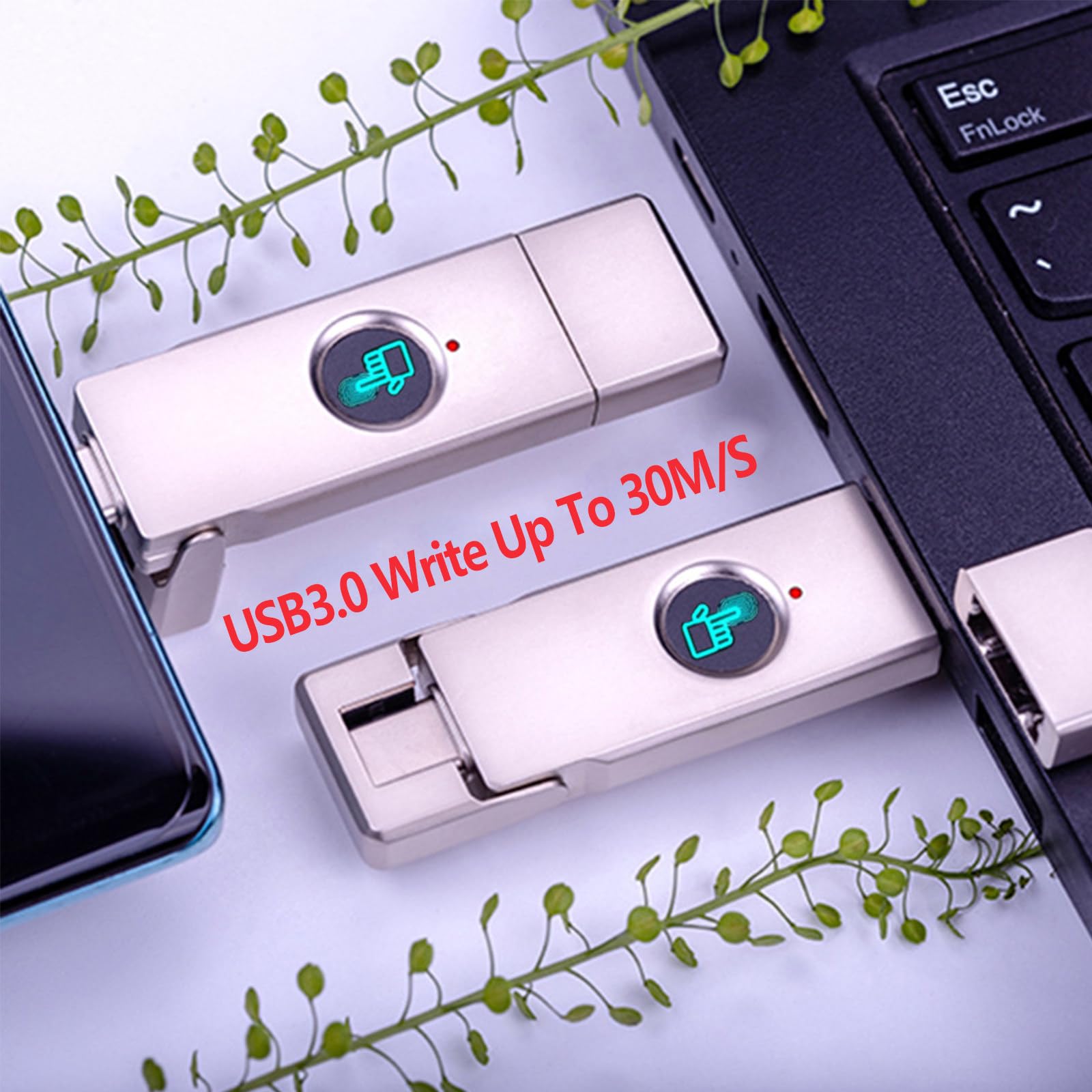 Chiavette USB sicure con crittografia delle Impronte digitali, Fino a 30 MB/s in Lettura, 10 ID di Impronte digitali consentiti, sblocco in 0,2 Secondi 32GB