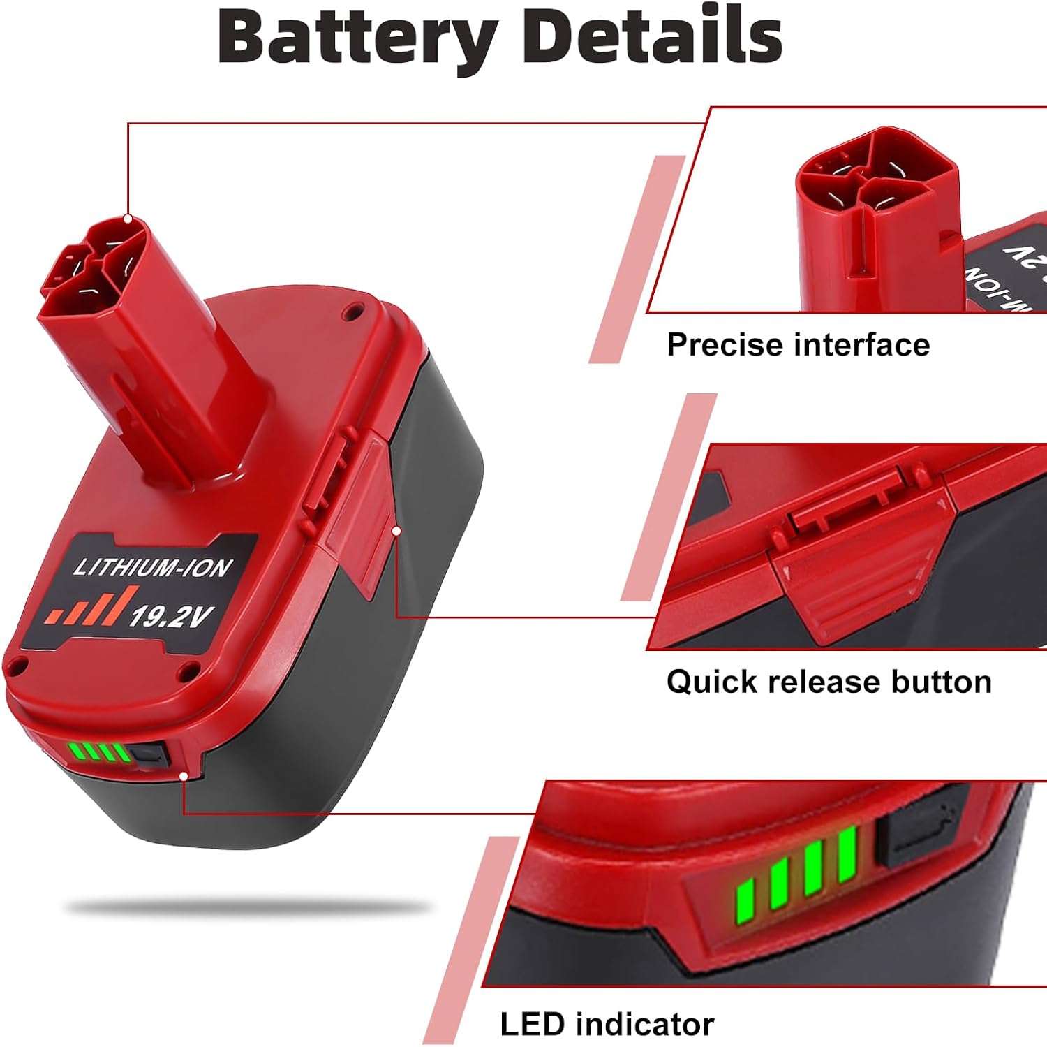 Upgraded 2 Pack 8000mAh 19.2V C3 Replacement Battery Compatible with Craftsman 19.2 Volt Battery Lithium-ion DieHard 315.115410 315.11485 130279005 1323903 120235021 11375 11376 Cordless Tools (Red)