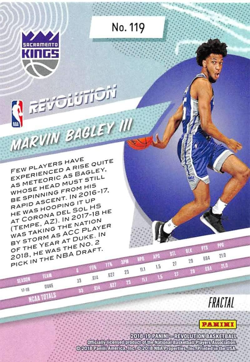 2018-19 Panini Revolution Fractal Basketball #119 Marvin Bagley III Sacramento Kings Rookie Official NBA Trading Card By Panini