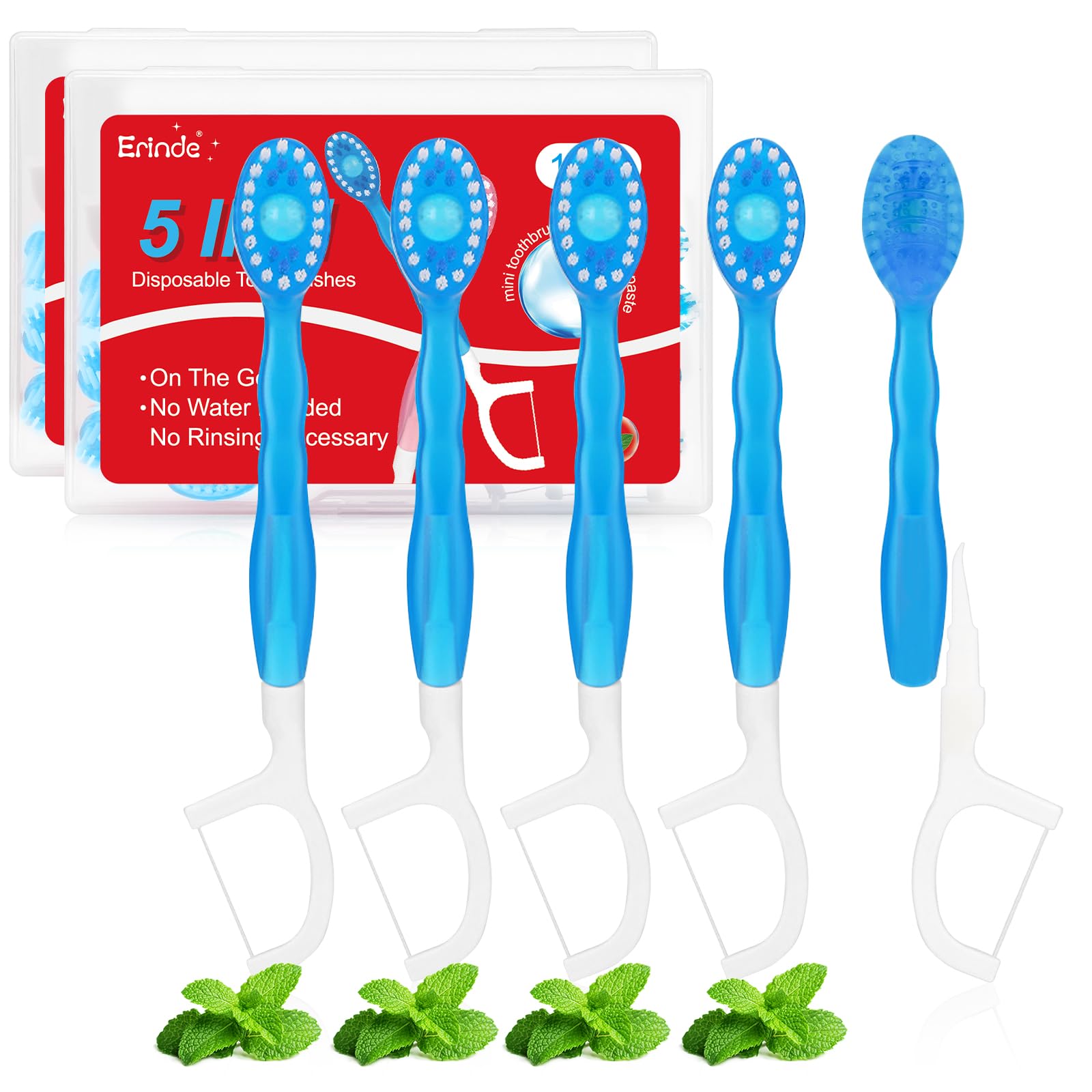 Erinde 24 Pack 5 in 1 Mini Disposable Toothbrushes with Toothpaste + Tongue Scraper + Picks + Travel Case with Floss, Pre-pasted Travel Toothbrushes-picture-11