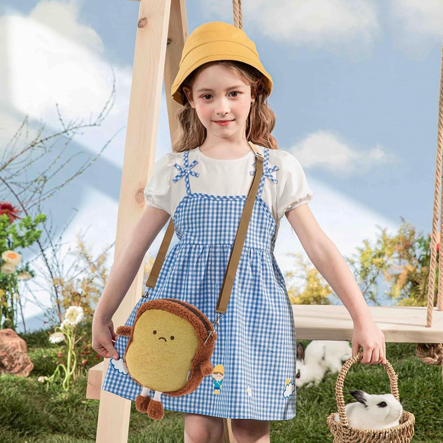 Plush Toast Crossbody Bag Cute Toddler Purse for Girls Gifts Kawaii Mini Purse for Women Y2K Wallet 3-12Year (brown)