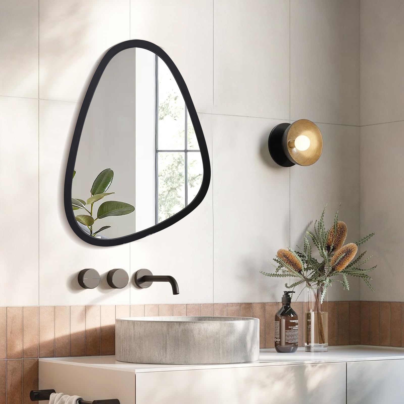 Assymetry Mirror Bedroom Decor Aesthetic Decorative Mirrors for Wall Decor for Living Room Bathroom Preppy Room Decor Vanity Mirror Maximalist Decor Modern Cute Black Wall Framed Desk Mirror