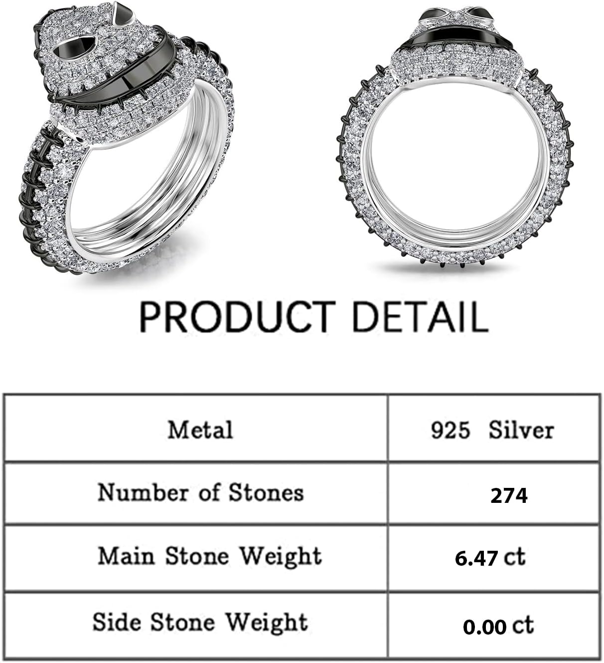 Jeulia Gothic Skull Diamond Rings: Sterling Silver Round Cut Skeleton Rings Band Halloween Romantic Jewelry Gifts for Her CZ Solitaire Engagement Rings Anniversary with Box - Image 2