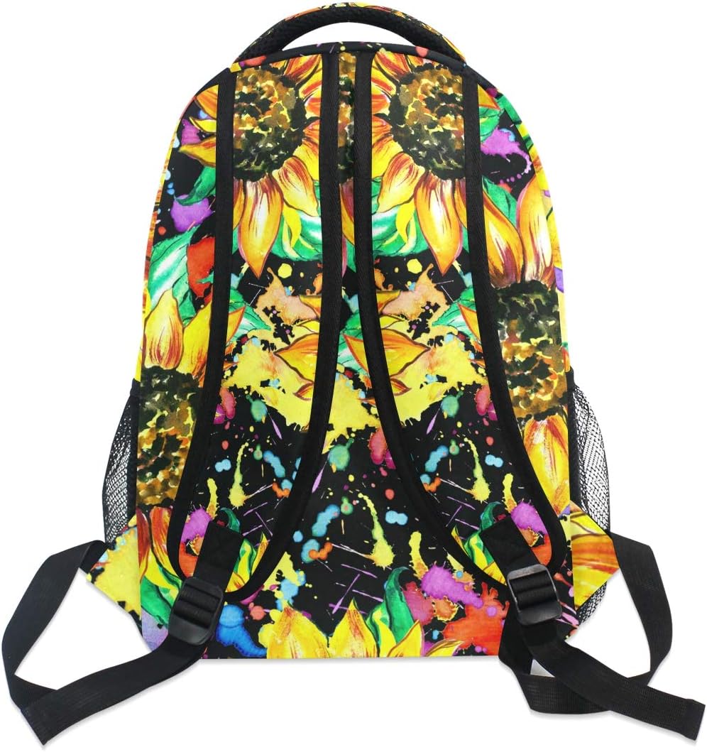 ALAZA Watercolor Sunflower Painting Stylish Backpack Purse for Women Girls Kids Student Personalized Laptop iPad Tablet Travel School Bag with Multiple Pockets