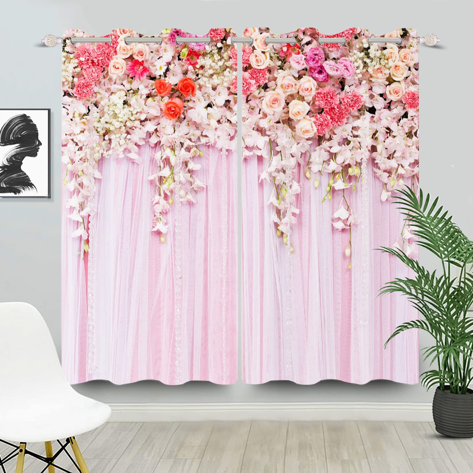 Rideaux occultants haut de gamme au motif floral délicat pour chambre raffinée