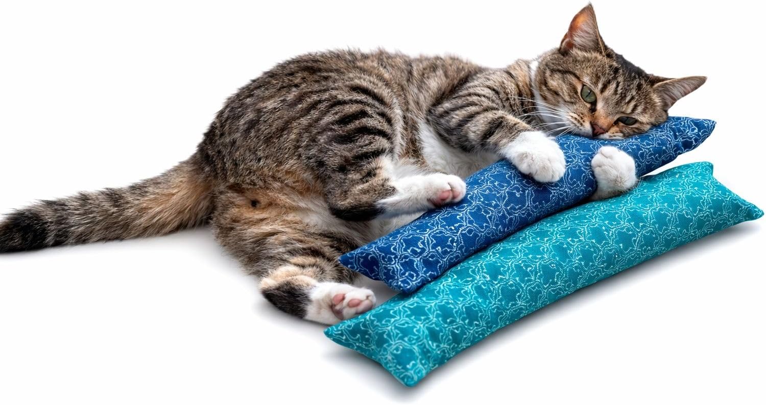 2-Pack 15” Cat Kicker Catnip Toys – Plush Bunny Kick Stick for Indoor Cats & Kittens – Handmade in USA with 1 oz Canadian Catnip Each – Cheetah & Sedona