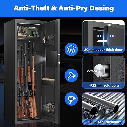 Miniatura 6 de Caja fuerte biométrica para rifle a prueba de fuego 51 pulgadas de profundidad de acceso rápido a 5-6 cajas fuertes largas para escopetas caja