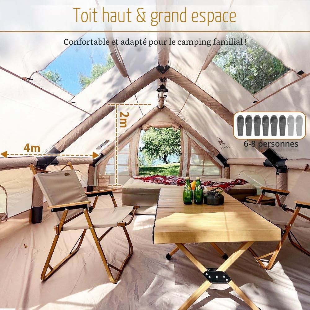 TOMOUNT Tente gonflable 300D étanche en polyester pour 8 personnes Facile à installer avec sac de rangement et pompe à air Tente de camping pour l'extérieur, le camping, la randonnée, les festivals