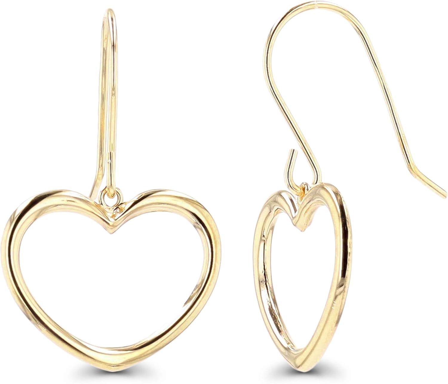14K Gold Polished Heart Shaped Fish Hook Dangling Earrings For Women