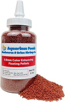0.8mm Micro Intense Color Enhancing Floating Pellets for Guppies, Tetras, Bettas, Nano Fish, All Baby Fish...3.7oz Squeeze Bottle