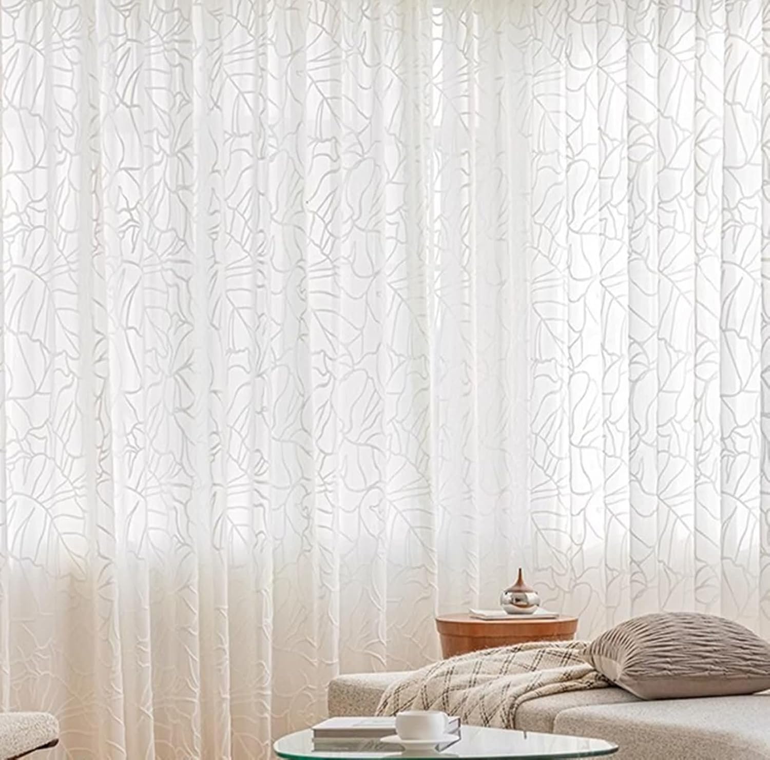 Sheer Drapes for Bedroom 40x63, Sheer Curtains 2 Panels Privacy Polycotton White Yarn with Embroidered, Pinch Pleated, 102x160cm