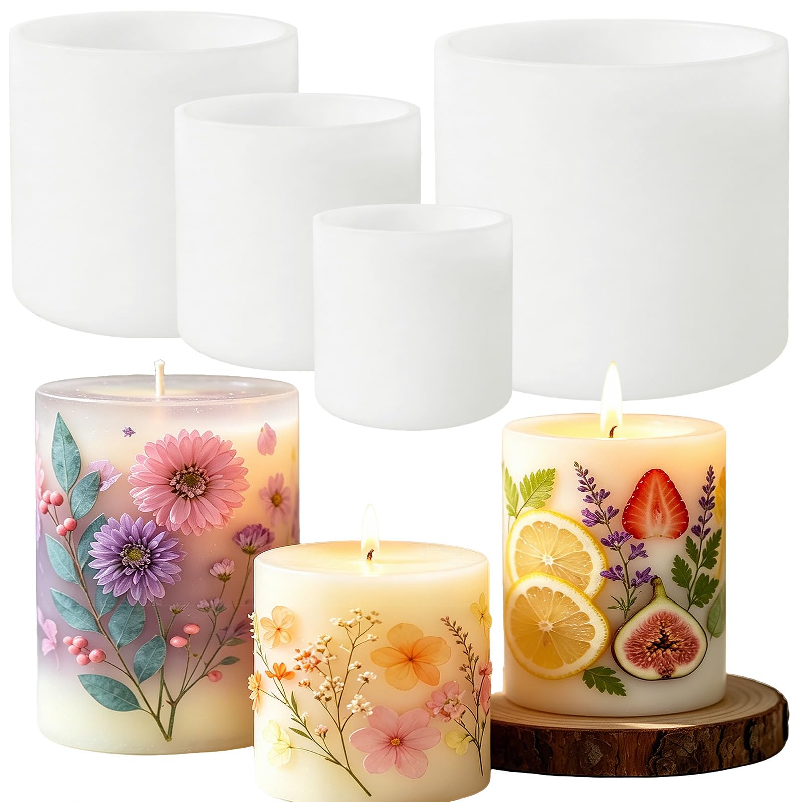 LLMSIX 4 Size Cylindrical Silicone Candle Molds, Resin Pillar Candle Mold, Reusable Silicone Cylinder Mold for DIY Candles Soap Wax Melts Crafts Making