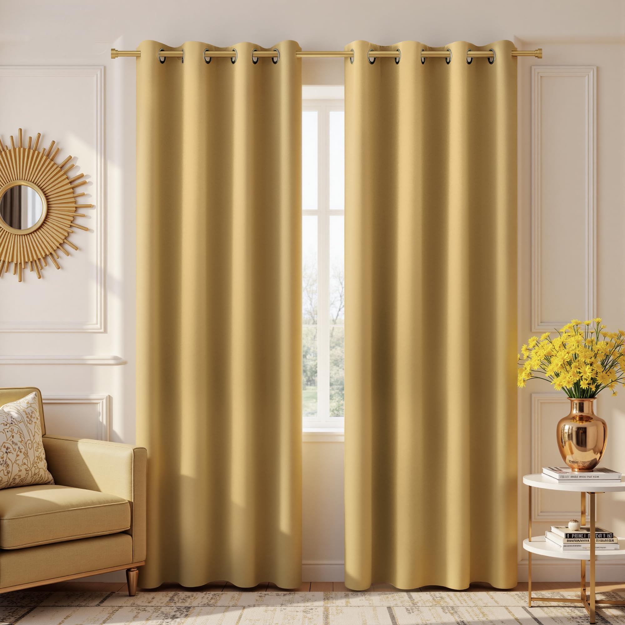 KOUFALL Sun Light Gold Grommet Curtains for Living Room 52 by 84 inches Long — image 1