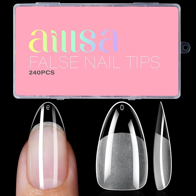 AILLSA 240pcs Thickened Medium Almond Nail Tips for Home Salon | Half Matte Nail Extension, Soft Gel, for Manicure, Wedding, Party, DIY
