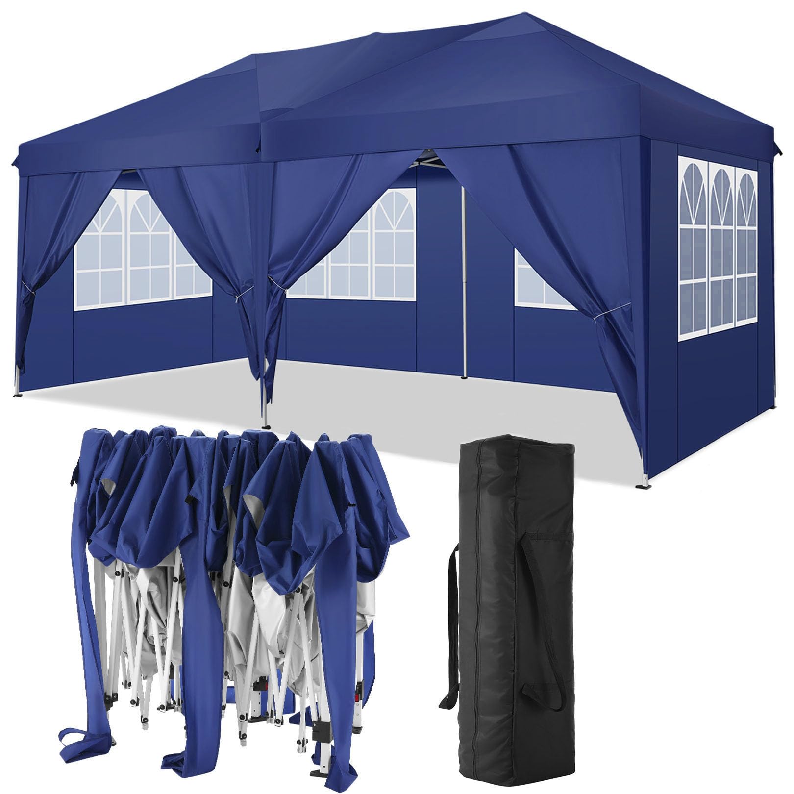 TOOLUCK 10x20 Pop Up Canopy Tent with 6 Sidewalls Waterproof Outdoor Party Tent Ez Up Canopy Tents for Parties Camping Commercial Event Gazebo Portable Tent for Backyard Wedding, Navy Blue