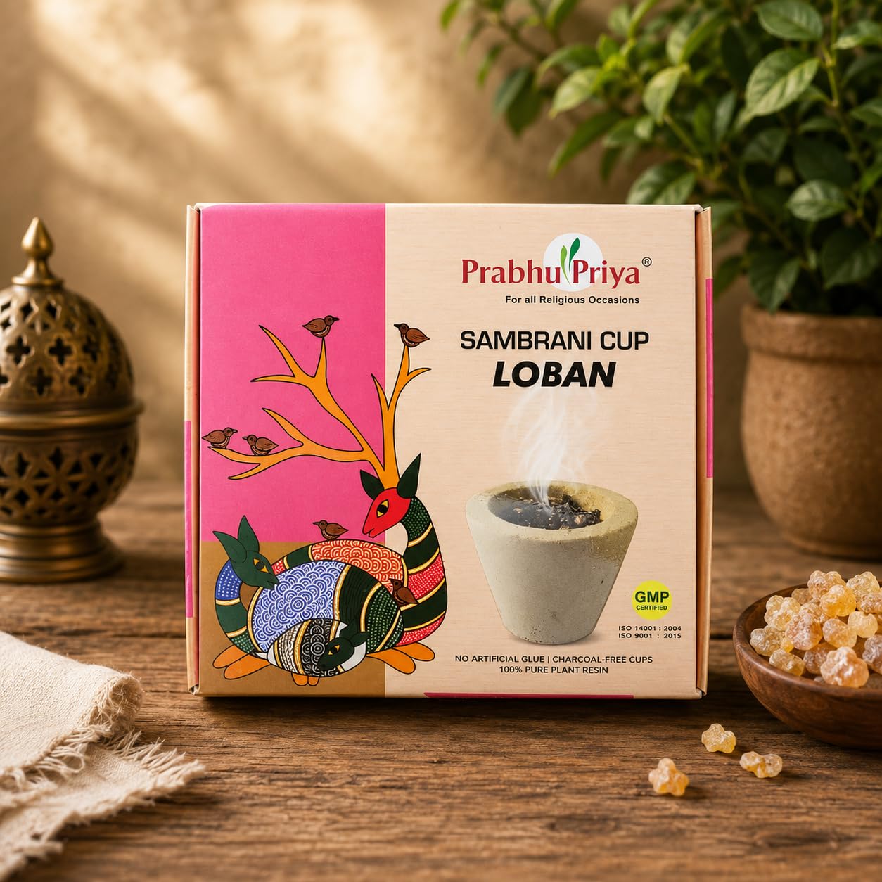 Loban Natural Sambrani Cup Dhoop | Natural Loban & Sambrani Blend | Long Lasting Aroma | Air Purifying Herbal Dhoop Cups | for Puja, Meditation & Home Fragrance | 12 Cups with Holder-image-10