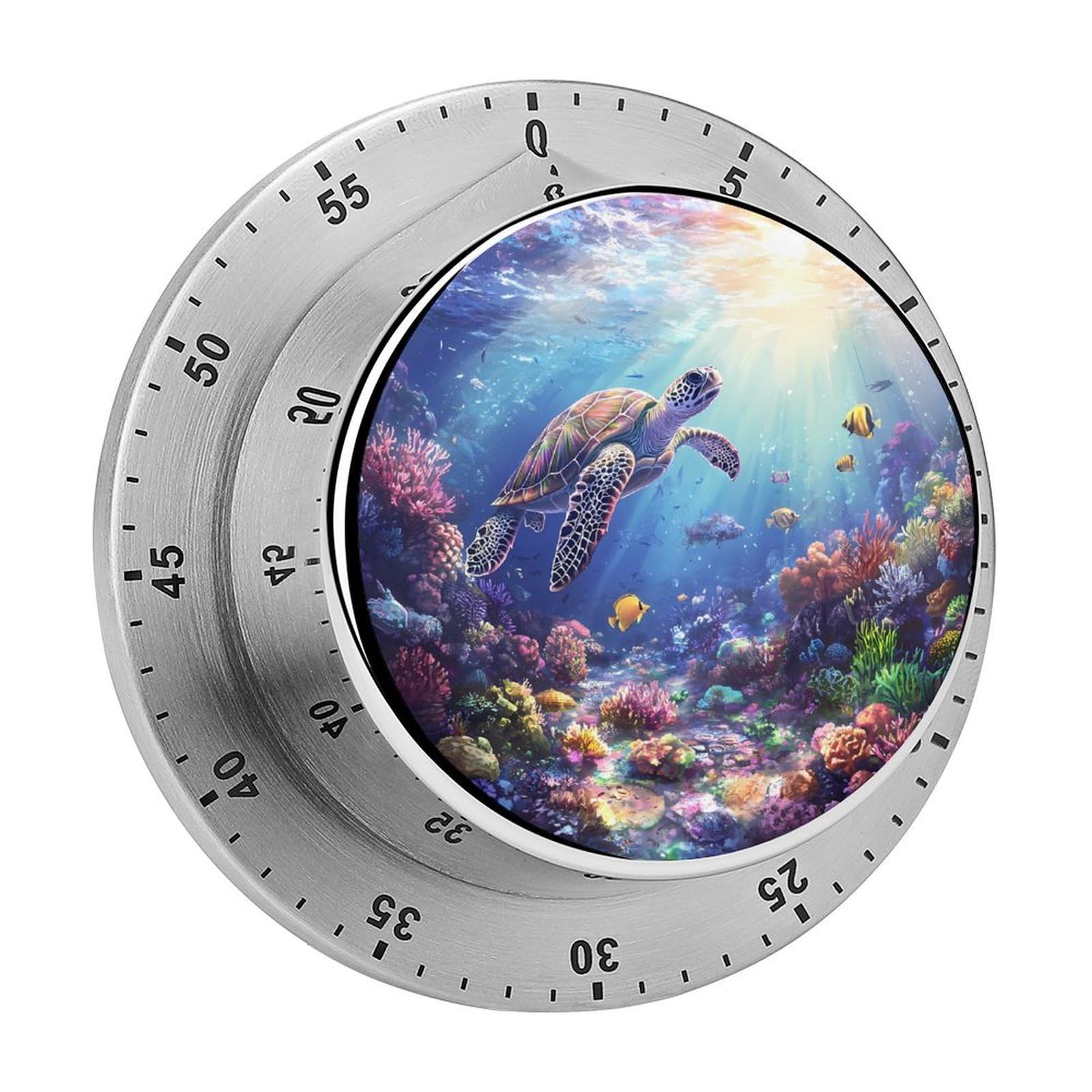 Sea Turtles Tropical Fish Corals Ocean Mechanical Timer with Alarm for Kitchen Cooking Productivity Stainless Steel Timers