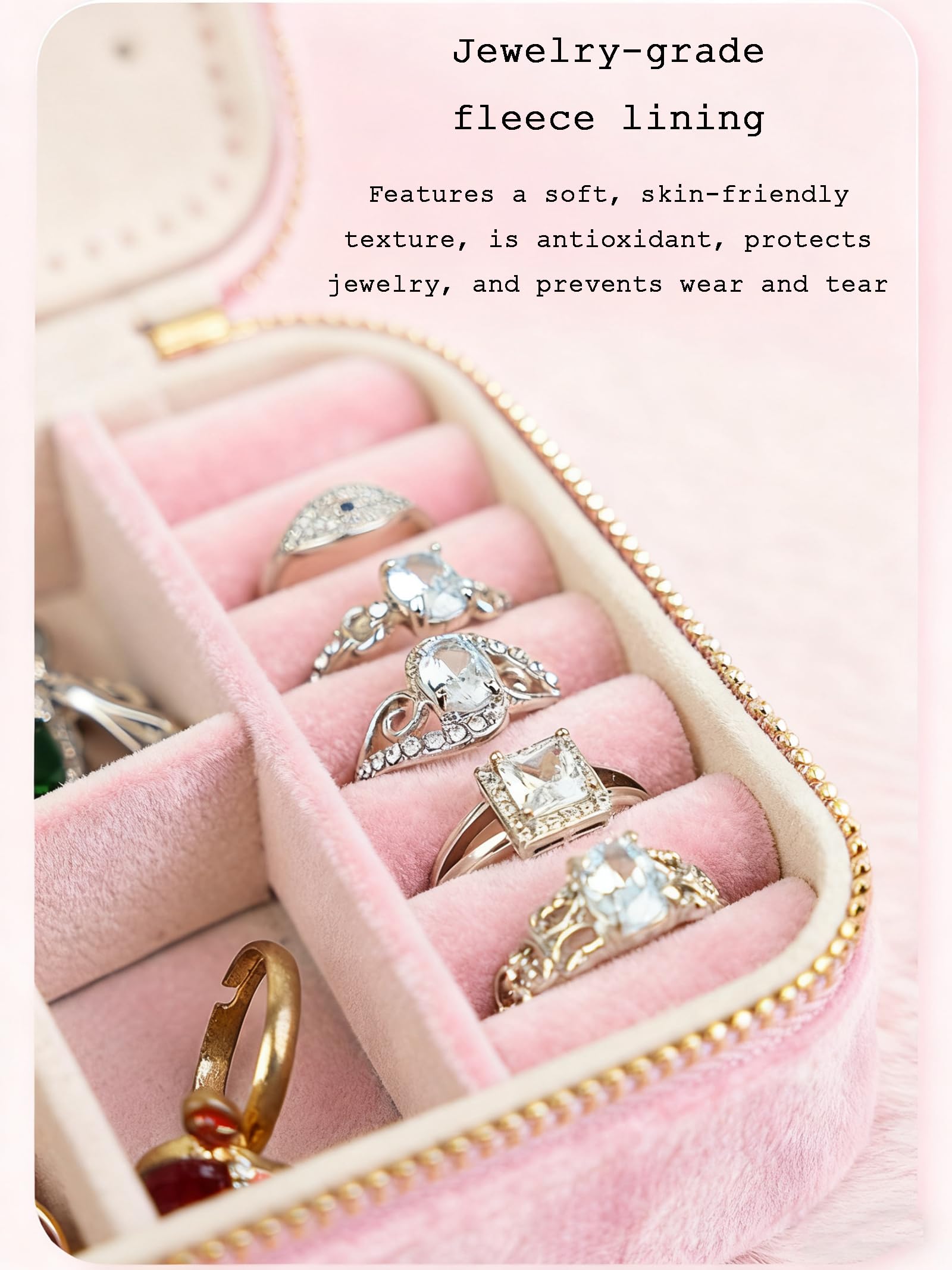 Aksamitne PudełKo Na Biżuterię, Mały Przenośny Organizer Na BiżUterię Dla Kobiet z Lusterkiem Kompaktowy Kwadratowy Zamykany Na Zamek,Gray