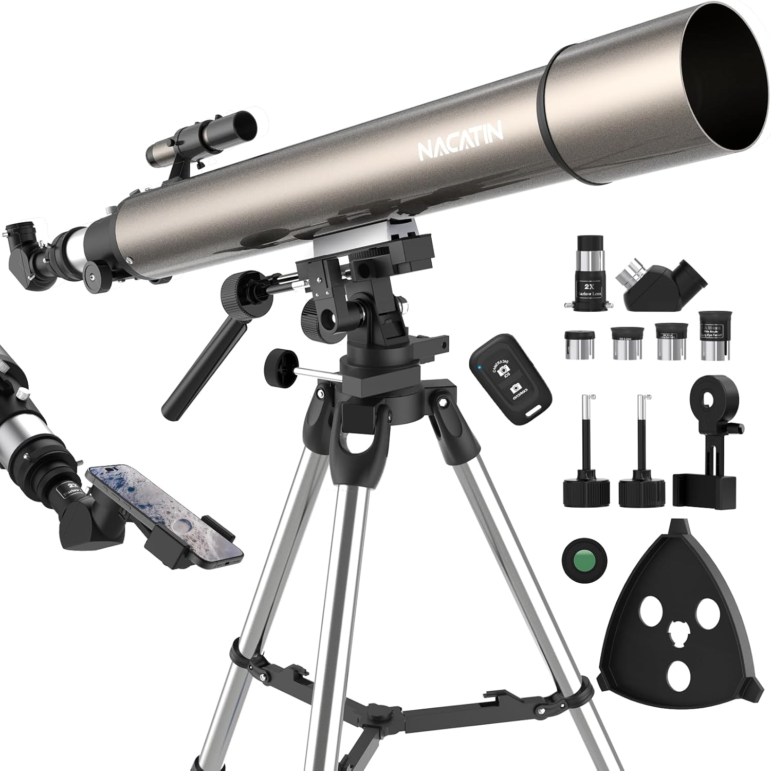 NACATIN Astronomy Telescope for Adults & Professionals, 102mm Aperture 900mm with Dual Slow-Motion Rods - for Ultra-Smooth & Precise Tracking, Telescope for Adults high Powered for Moon & Planets