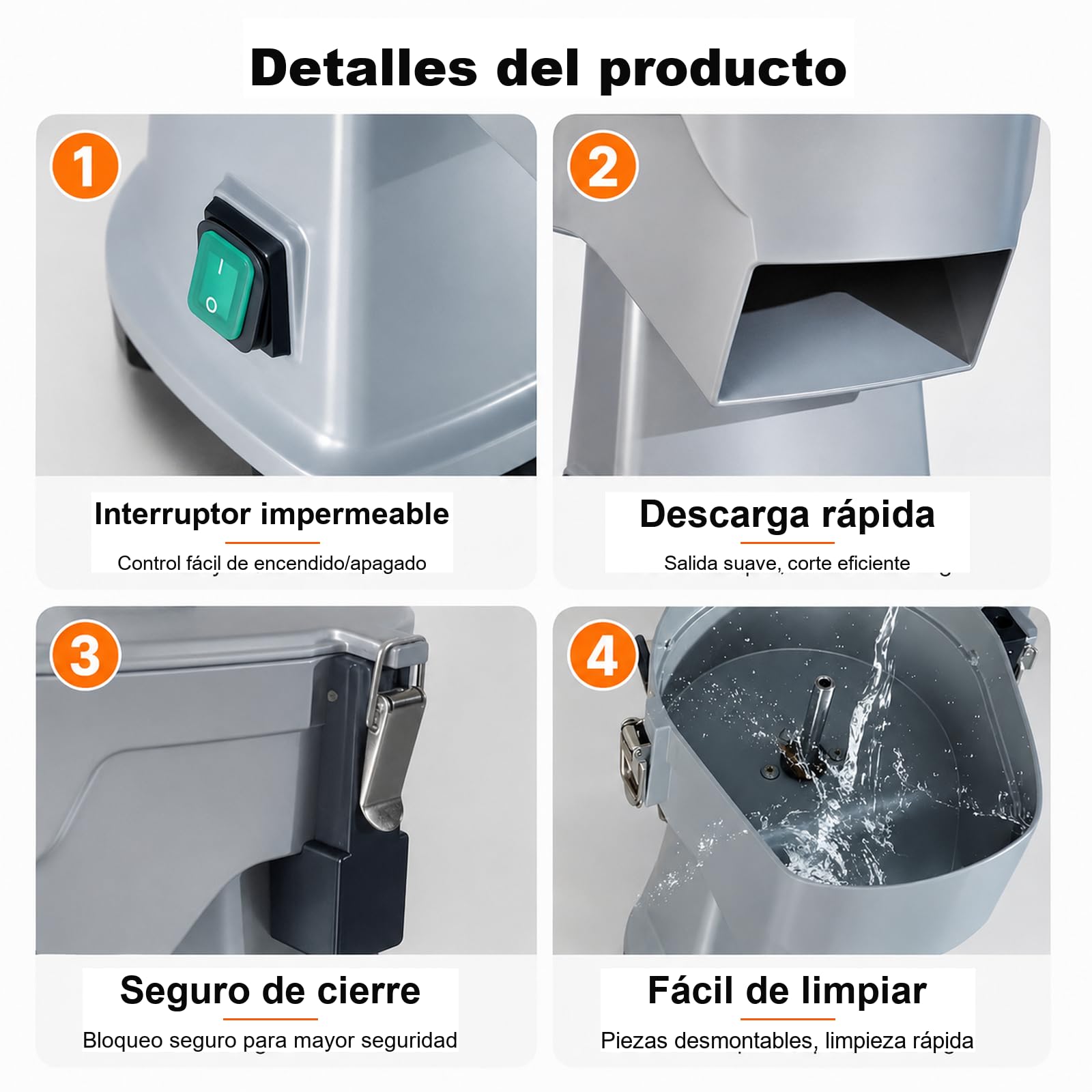 Cortadora Eléctrica Comercial de Verduras, Rebanadora, Ralladora y Cubos