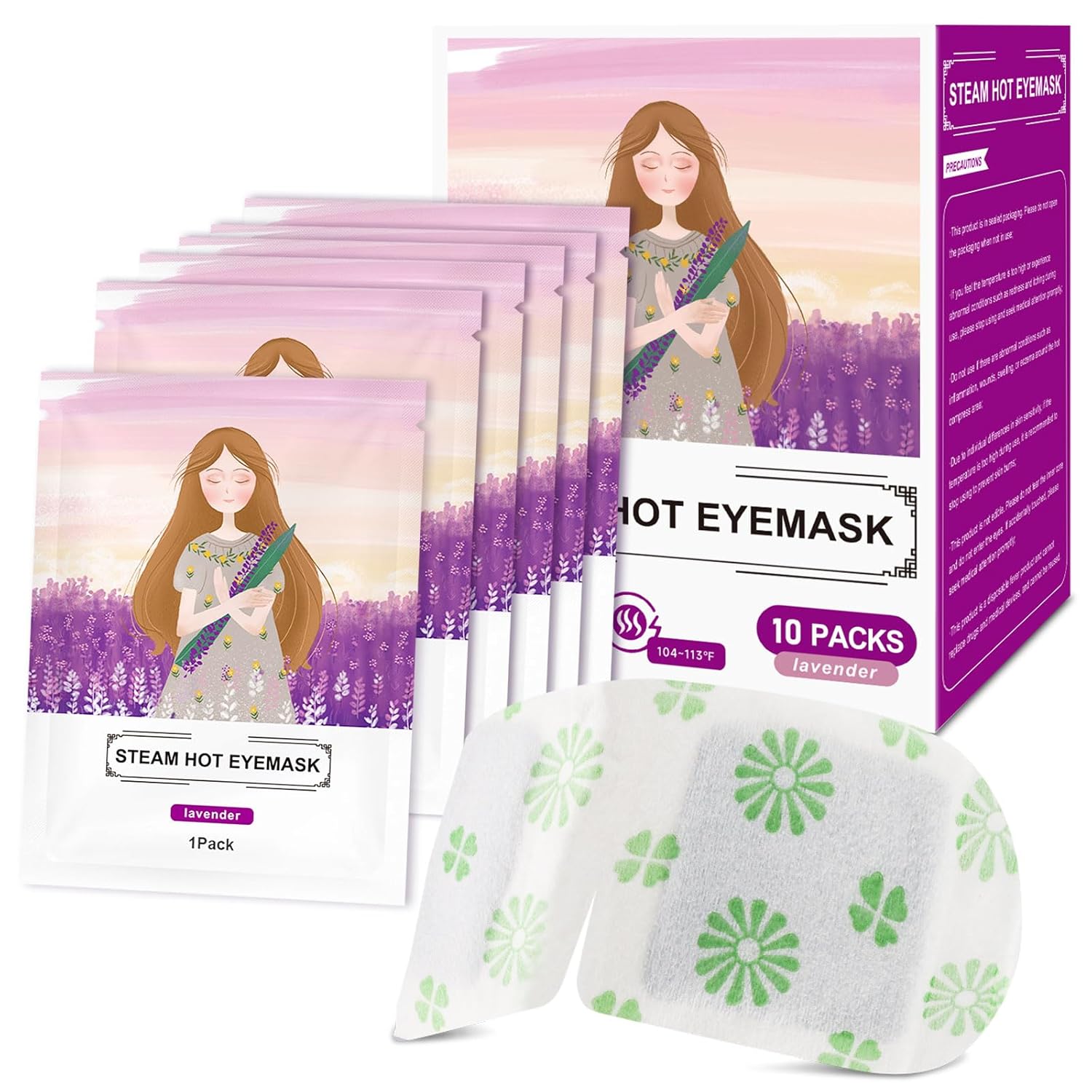 Mnswand 10 Packs Steam Eye Mask Lavender Steam Eye Masks Disposable Self-Heating Relief Heated Eye Mask for Fatigue