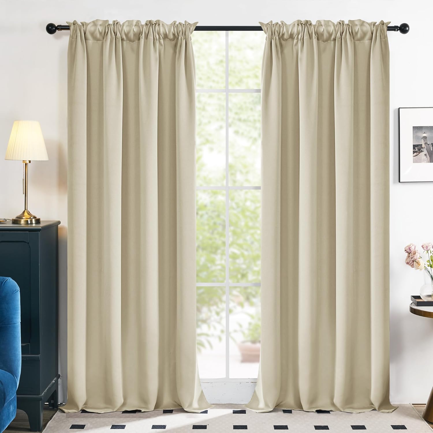 Deconovo Blackout Curtains, Thermal Insulated Rod Pocket Window Drapes, Noise Reducing, Oeko-TEX Certified, Room Darkening Curtains for Bedroom/Living Room, 2 Panels, Beige, 42W x 84L