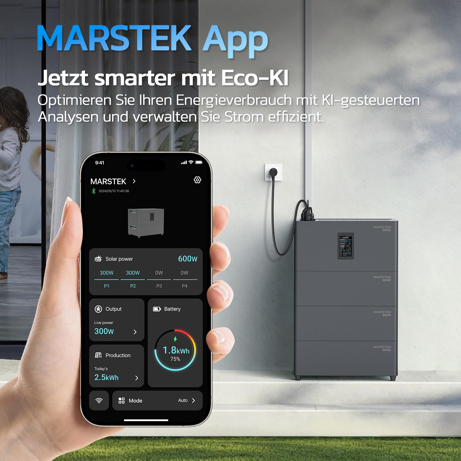 MARSTEK Centrale elettrica da balcone all-in-one con accumulo, 4 MPPT ingresso solare 2400W, capacità batteria 2,56kWh, 6000 cicli di ricarica, batteria LFP, con APP, Plug&Play, 0% IVA (Jupiter C Plus