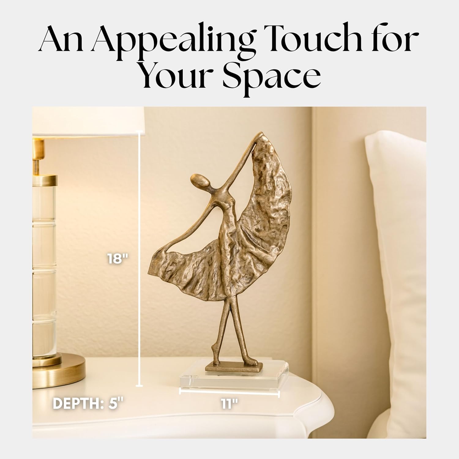Metal Modern Decorative Dancer Statuary – Coffee Table Decor for Living Room, Accent for Table Top & Shelf – Modern Home Decor, Indoor/Outdoor – Chic Stylish Tabletop Accent Piece – 18", Gold