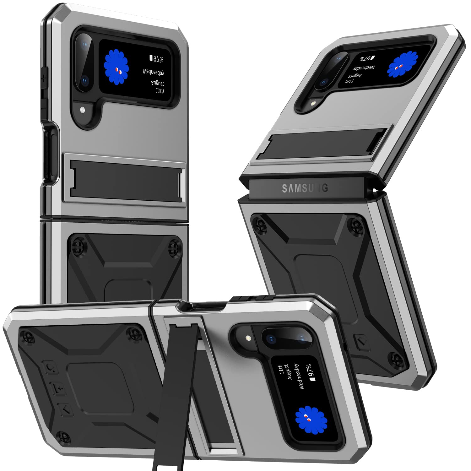 for ZFlip 3/ ZFlip 4 5G Heavy Duty Metal Case with Stand Cover 