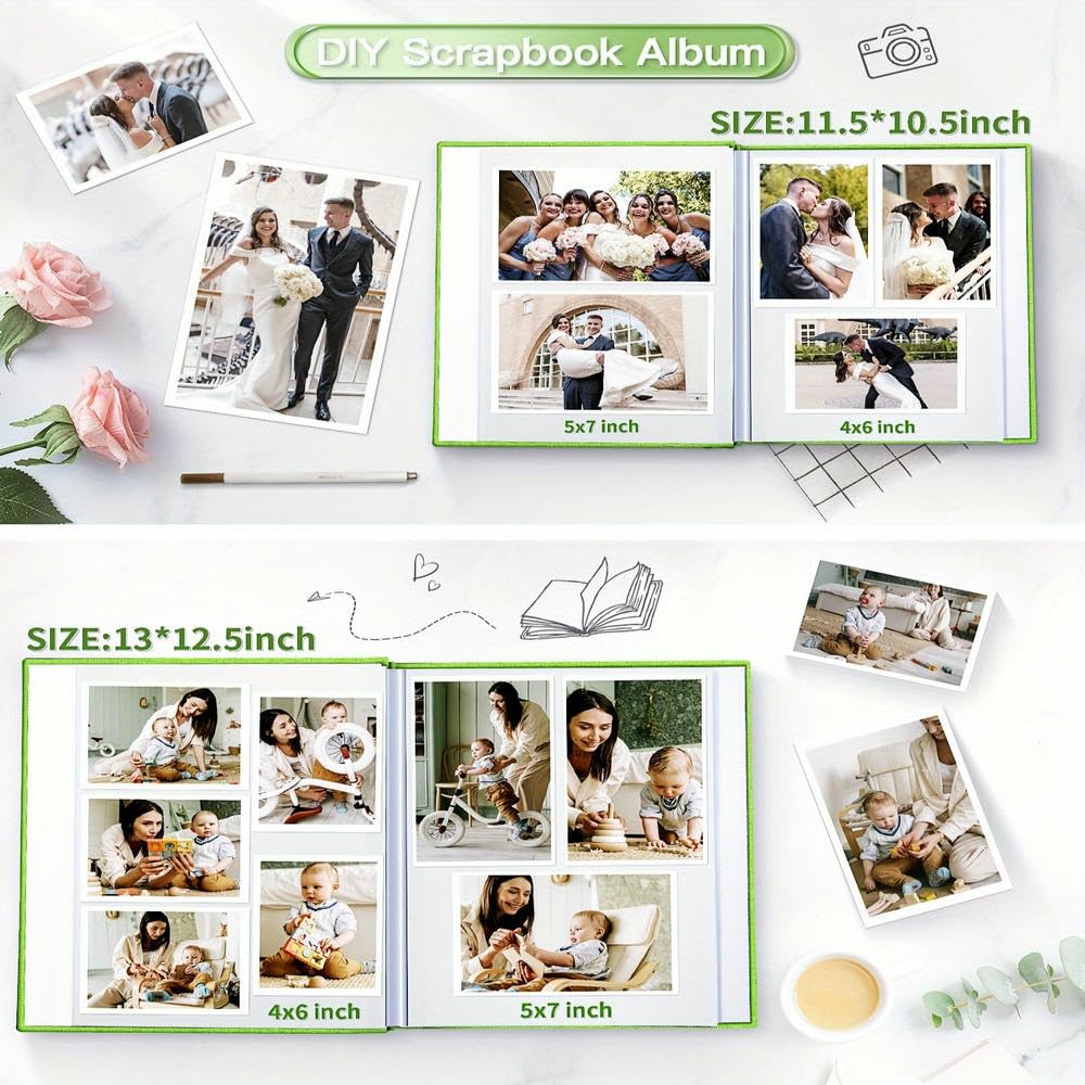 NYSDM Lniany samoprzylepny album do scrapbookingu Zachowaj wspomnienia ze ślubu, dziecka, rodziny, podróży, rustykalna książka pamiątkowa z klejącymi stronami