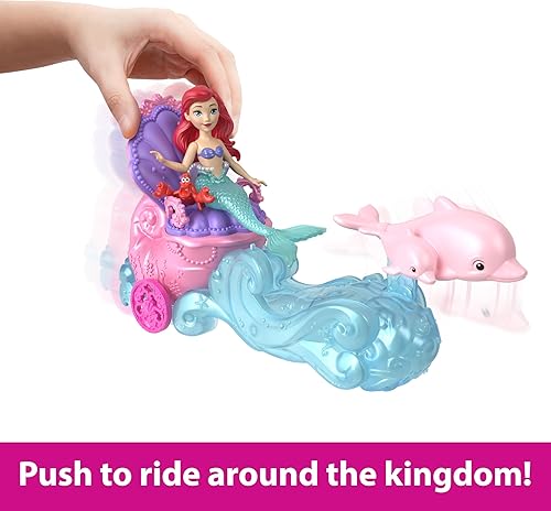 Miniatura 3 de Mattel Disney Princess Mermaid Ariel - Muñeca pequeña y carro rodante con 1 figura de amigo, inspirado en la película de Disney, La Sirenita