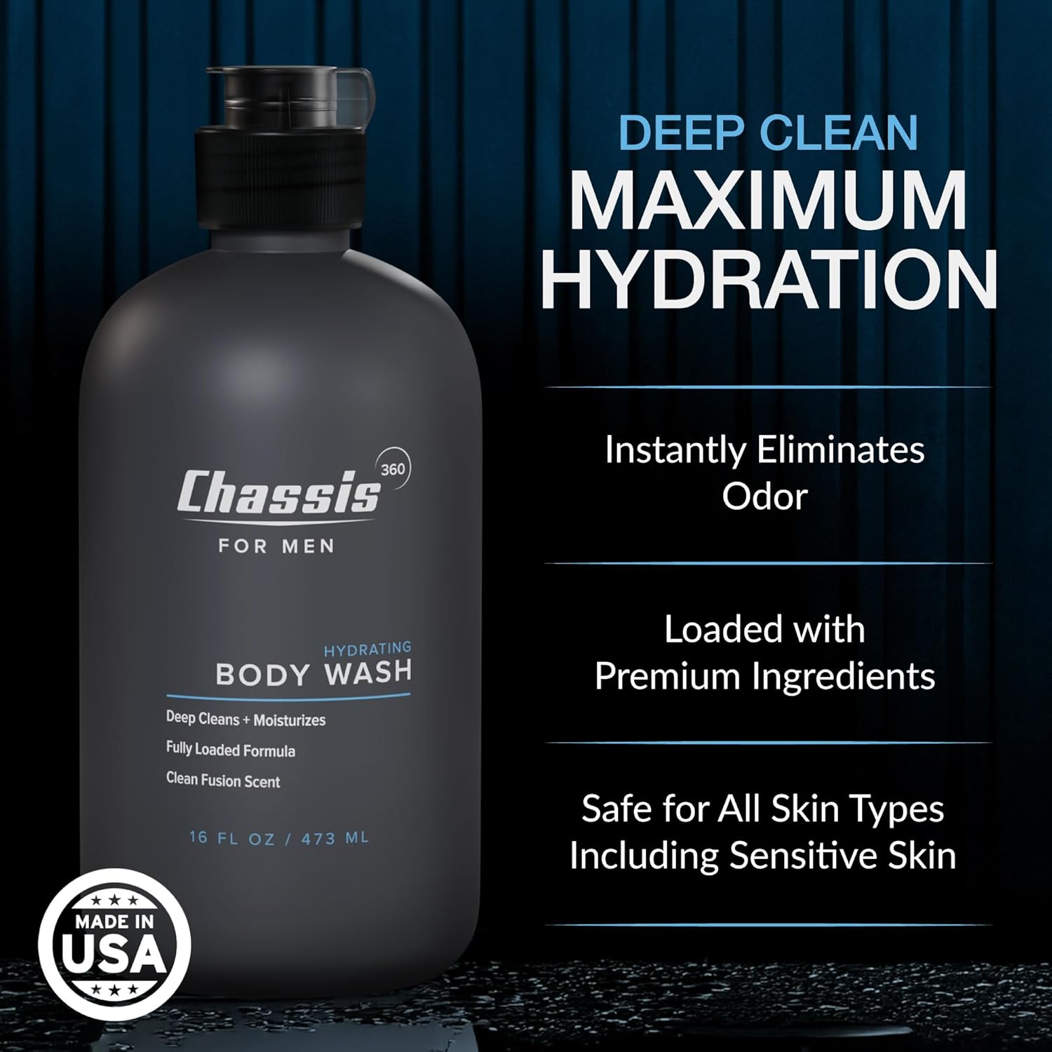 Chassis 360 Men's Body Wash - Maximum Hydration Liquid Body Cleanser for Men - Triple Foam Formula with Clean Fusion Scent - Suitable for All Skin Types - Sulfate & Paraben Free - 16 Fl Oz Bottle - Image 7
