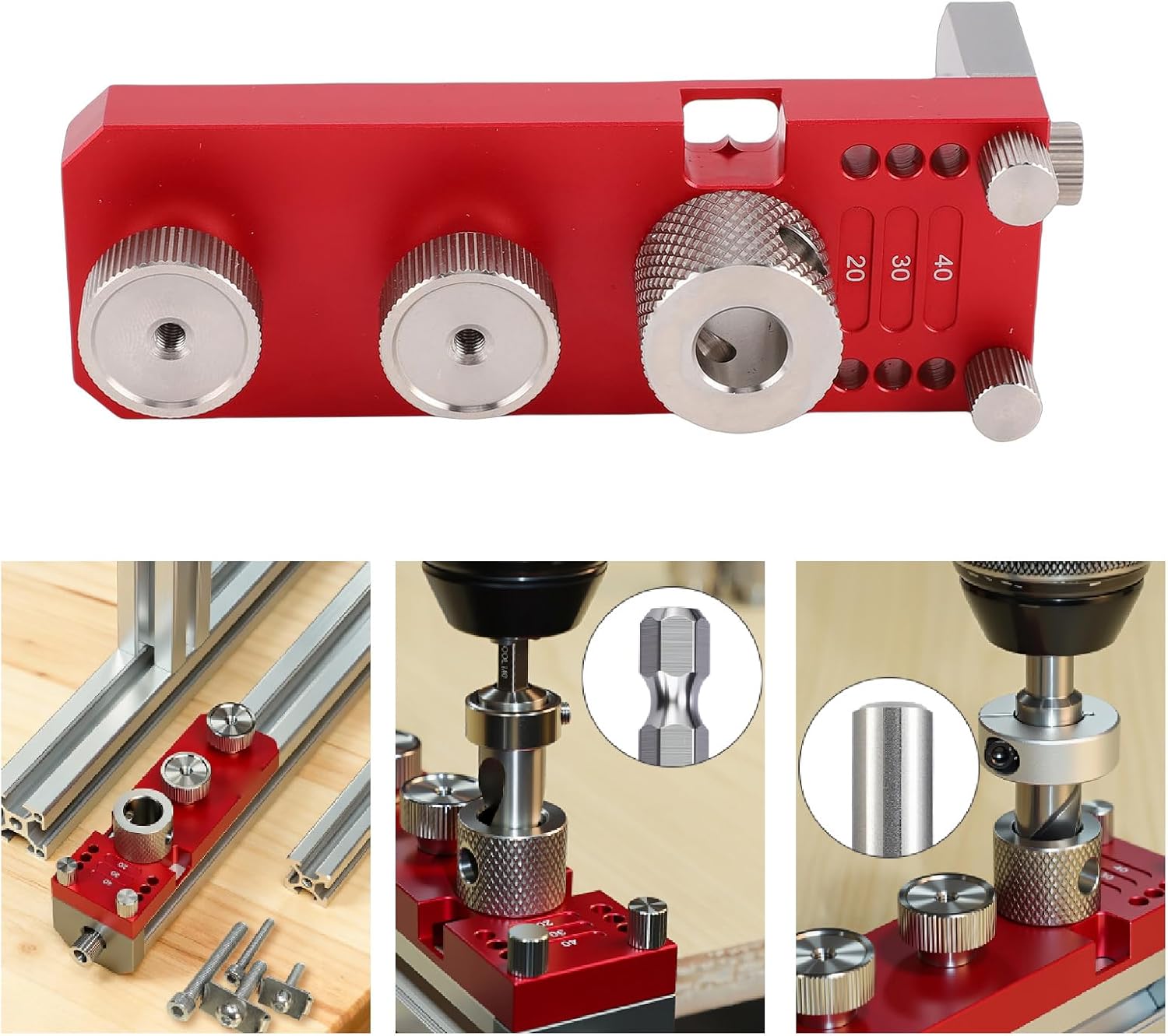 Fafeicy Aluminum Profile Drill Guide Punch Locator, Durable Anodized Aluminum Alloy Drilling Jig with M6 M8 Countersink Drill, for 20 30 40 Series Profiles Industrial Frameworks