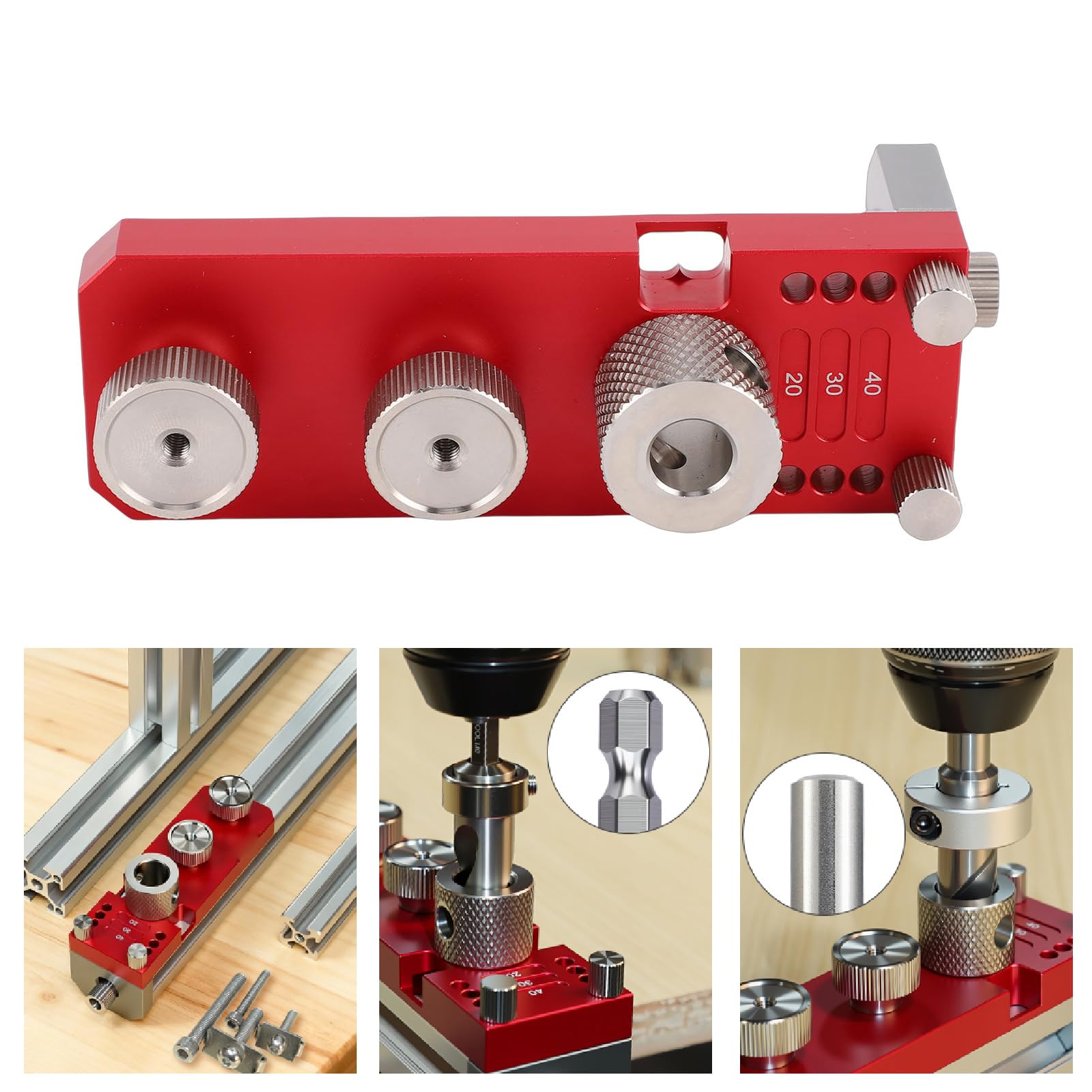 Luocute Bohrlehre für Aluminiumprofil-Bohrer, Bohrlehre aus Eloxierter Aluminiumlegierung für Profile der Serien 20, 30 und 40, mit M6-M8-Senkbohrer und Rundschaft