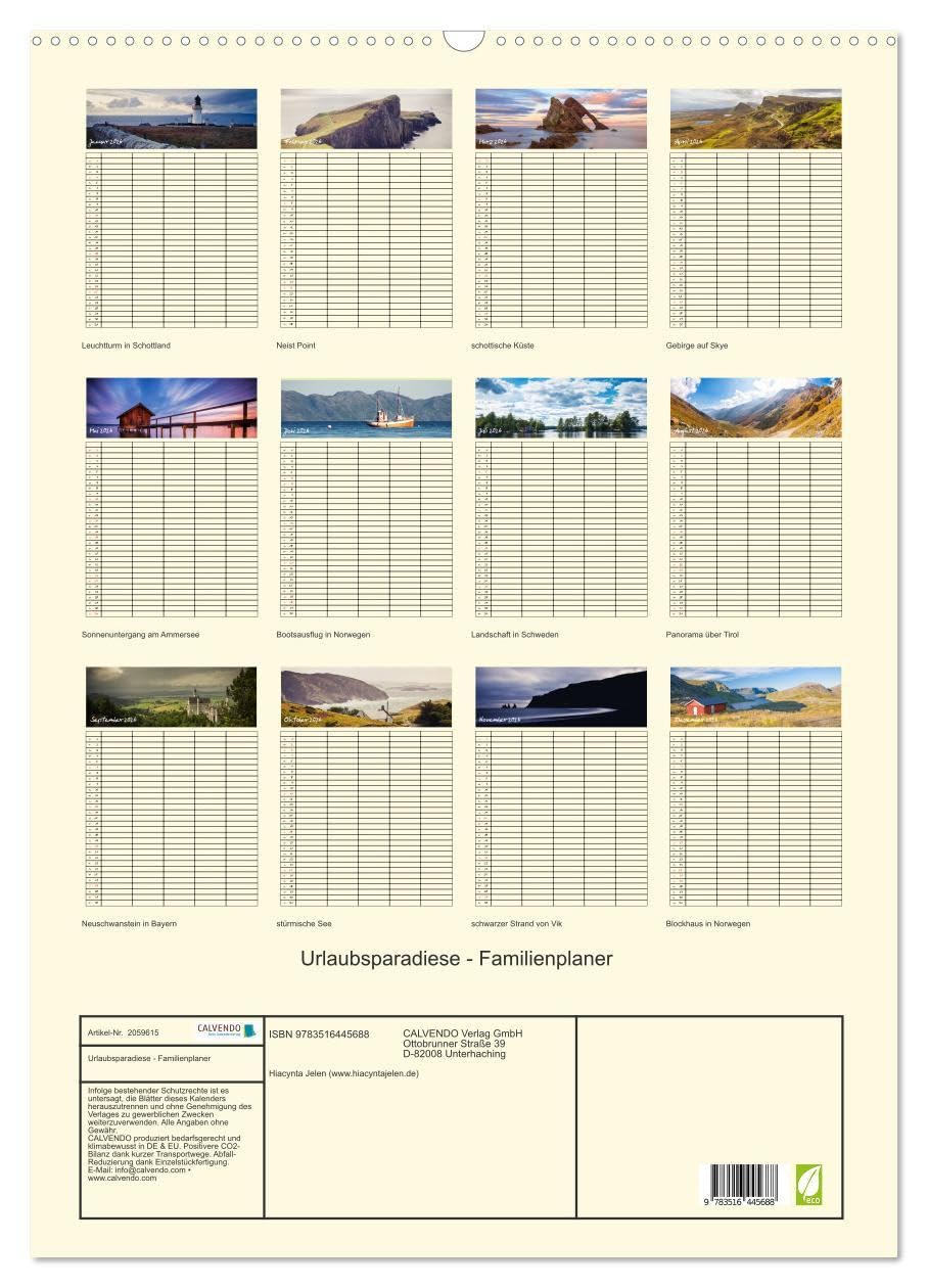 Urlaubsparadiese - Familienplaner (Wandkalender 2026 DIN A2 hoch), CALVENDO Monatskalender: Ein Familien- und Urlaubsplaner, der Urlaubsparadiese zeigt (CALVENDO Natur)