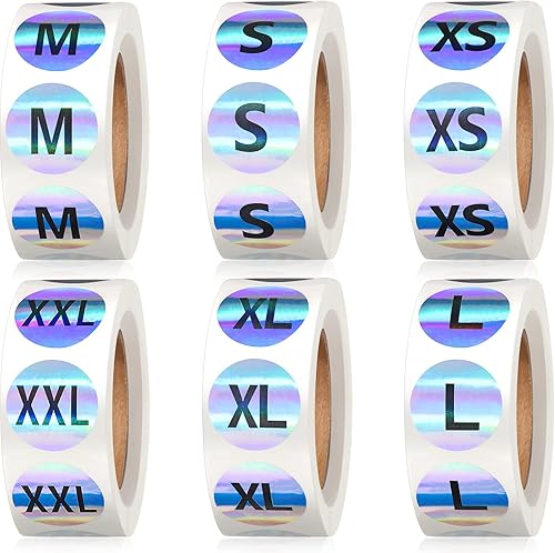 3000 etiquetas adhesivas para tamaño de ropa, etiquetas adhesivas codificadas de 78 pulgadas, etiquetas adhesivas redondas para ropa, 6 rollos, 6