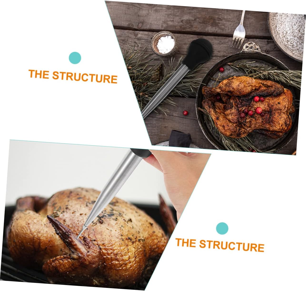 Amosfun Stainless Steel Turkey Baster Injector with Flexible Tube Bbq Sauce Seasoning Tool for Juicy Meat Cooking and Marinade Injection and for Long Term Use