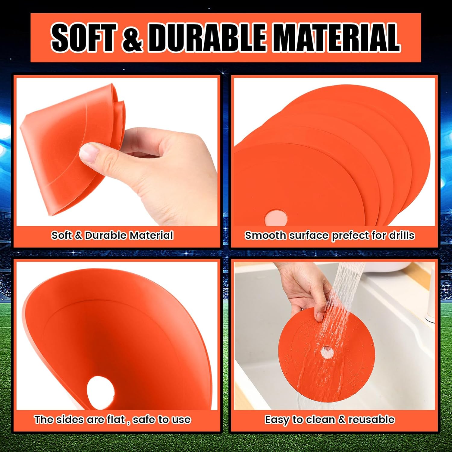 Silipull 6 inch Flat Cones Spot Markers Non-Skid Floor Hole Soccer Cones Field Court Spot Markers Flat Discs Soccer Training Equipment for Football Sports Speed Agility Practice