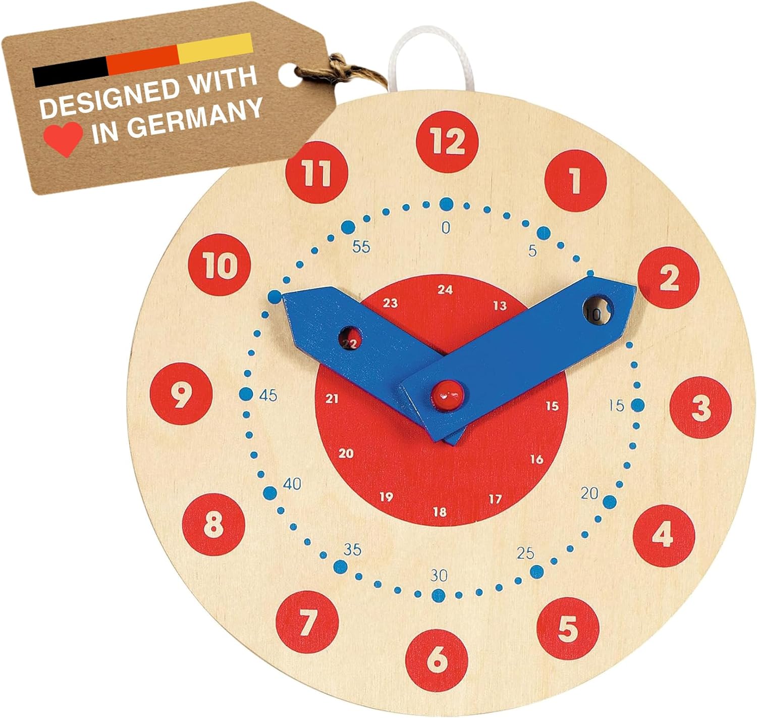 Goki Wooden Learning Clock for Kids - Educational Telling Time Teaching Clock for Toddlers & Kindergarten - Wooden Learning Toys I Toddler Educational Toys I Designed in Germany