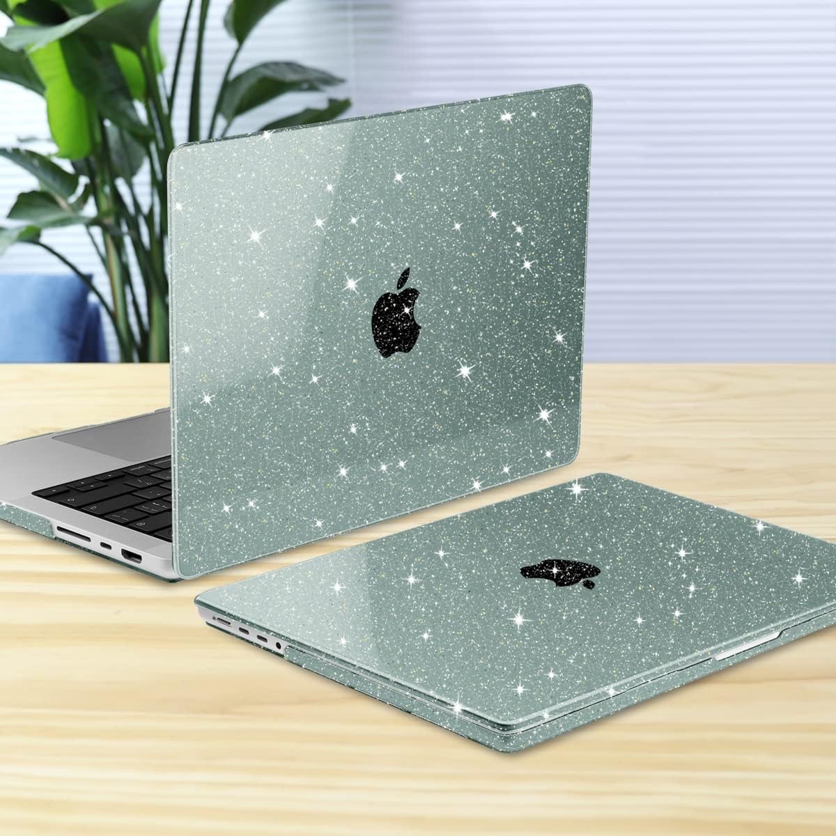 Batianda for M4 New MacBook Pro 14 inch Case 2024 2023 2021 Release M3 M2 M1 Pro/Max Chip Model A3403/A2918/A2992, Plastic Crystal Clear Hard Shell Case Keyboard Cover Screen Protector, Glitter Green