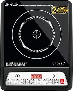 Cadlec CookMate 2000W Induction Cooktop with Crystal Glass | 7 Cooking Modes, Auto Shut-Off, Over-Heat Protection, LED Display, BIS Approved, 2-Year Warranty | Black