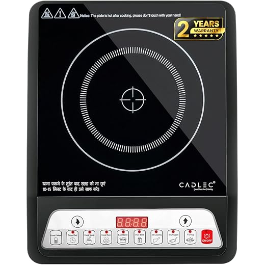 Cadlec CookMate_5 2000W Induction Cooktop | 7 Cooking Modes, Auto Shut-Off, Over-Heat Protection, LED Display, BIS Approved, 2-Year Warranty | Black